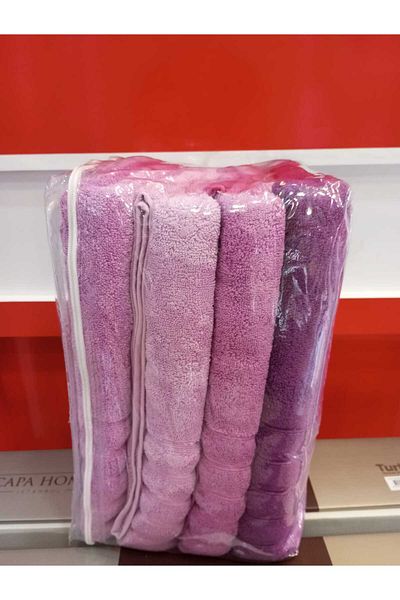 Çapa Home 4-Piece Premium Quality Transparent Cotton Bath Towels with Bag - Daily Use, Dowry Holder 70X140