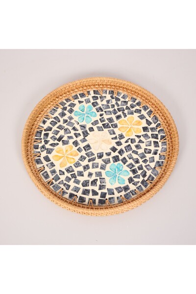 Mylamp Anita 30x3 cm Sedefli Rattan Tepsi & Duvar Dekoru