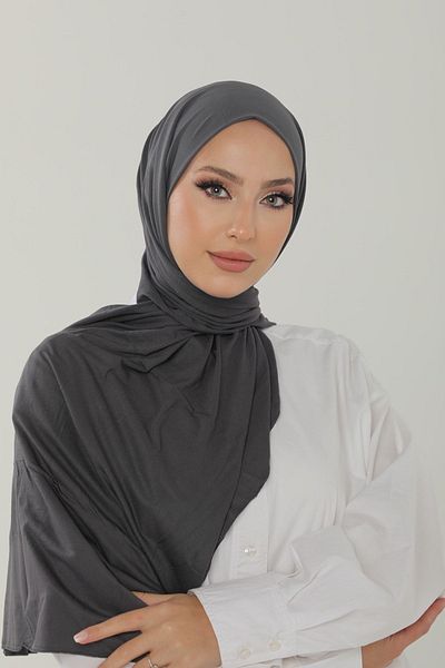 Beyzak شال قطن ممشط فاخر من أنثراسيت - شال حجاب جيرسي ليكرا للسيدات