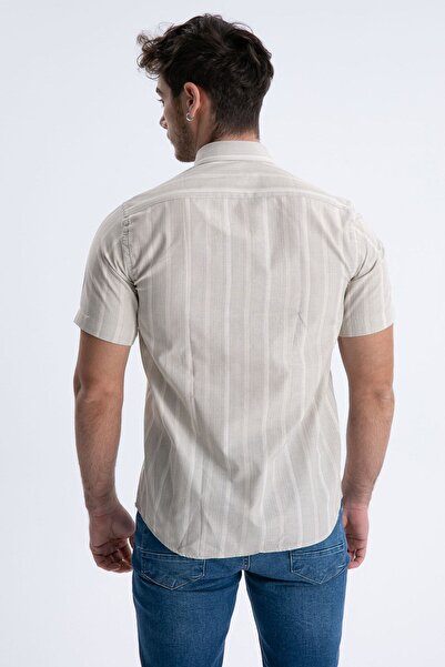 Varetta Чоловіча сорочка з короткими рукавами, смугаста, з кишенями, кольору екрю