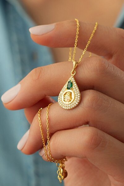 Silvano Jewelry 925 Ayar Gold Zirkon Taşlı Tuğralı Gümüş Kolye