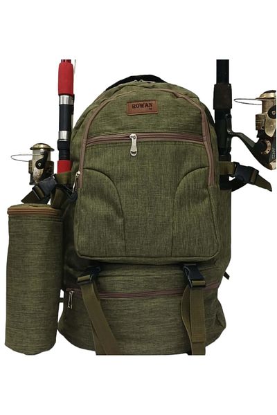 ROWAN ÇANTA Linen Khaki with Thermal Thermos Bag Camping Fishing and Travel Backpack 56*34*27cm Sizes