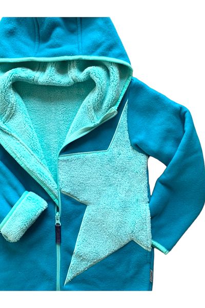 LİTTLE TORTOİSE Cardigan unisex din lână moale și groasă de iarnă cu glugă cu model de stele - păr în interior