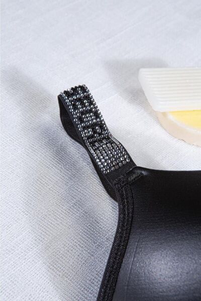 CALİA Red Black Stone - Δερμάτινο Σετ σουτιέν με επένδυση με λεπτομέρειες