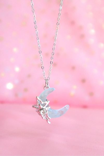 EFBUTİK Fairfocus Holographic Moon Imported Necklace - Silver Color, Chain