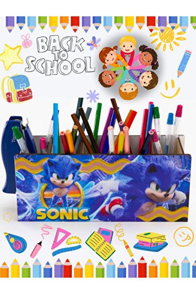 Deep Craft حامل أقلام مربع ومنظم منضدية خشبية من DeepCraft للأطفال - سونيك