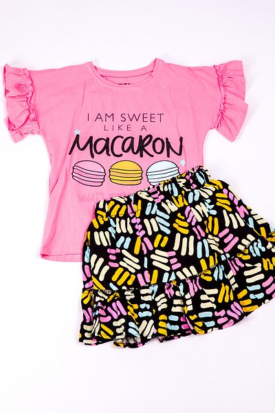 HÇM Macarons Print Girls' T-Shirt and Skirt Set - B23