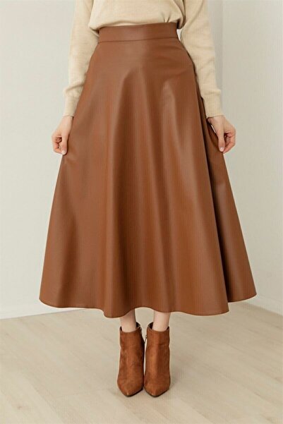 YILMAZBARMAZ Women's Leather Mevlana Tan Skirt