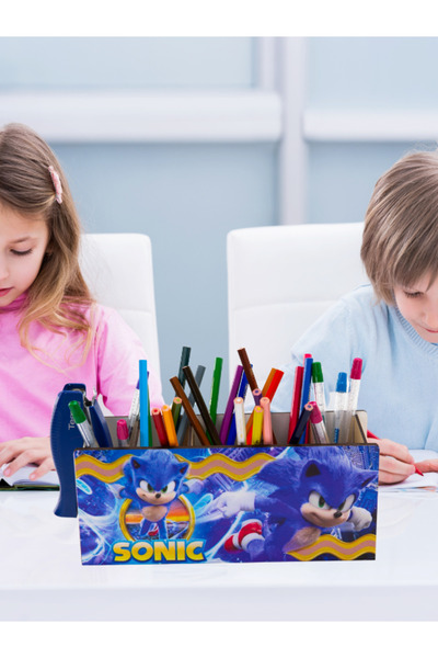 Deep Craft DeepCraft Wooden Kids Desk Top Square Pencil Holder & Organizer-Sonic
