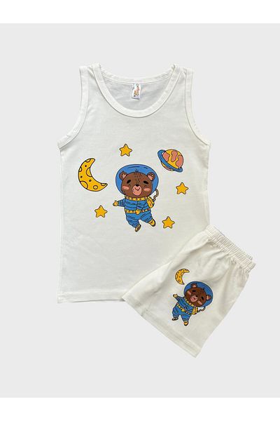 elmas kids White Astronaut Patterned Cotton Boys' Athlete Boxer Set