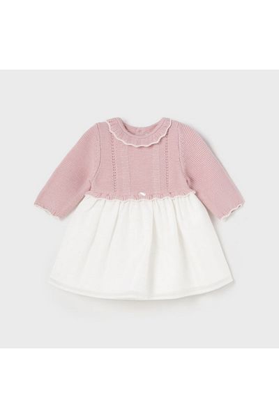 MAYORAL Openwork Knitwear Baby Girl Dress - Tulle Celebration, Powder Color L25K2883