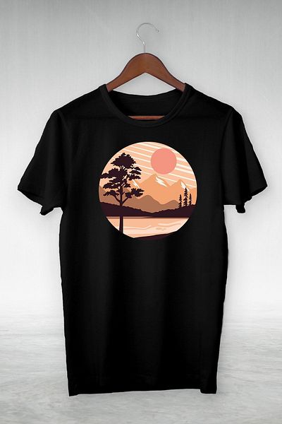Pink Sky Μαύρο μπλουζάκι με σχέδιο Unisex Illustration
