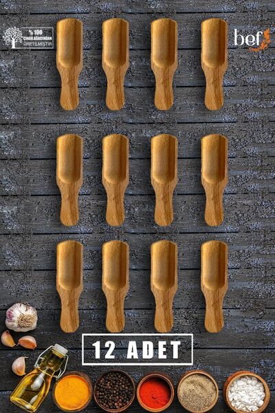 Kitchen Mood طقم مكون من 12 ملعقة خشبية وملعقة توابل - طقم أواني طعام خشبية