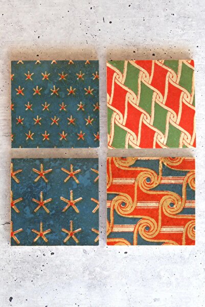 HEDİYEDİYE Patterned Set of 4 - Stone Color Coasters, Pattern01