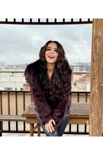 Kısmetin Butiği Women's New Seasome Design Burgundy Color Fur Coat Coat Make up the Difference Green Season