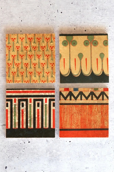 HEDİYEDİYE مجموعة منقوشة مكونة من 4 قطع - قاعدة أكواب بلون الحجر، نمط 01