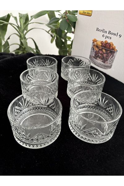 DİBA AVM 6 Pieces Glass Snack Bowl - 235 Cc, Magnolia Pudding Bowl
