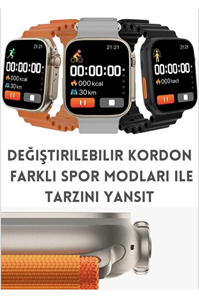 Genel Markalar Watch Ultra 8 - Ultra 7 in 1 (7 Kordonlu Strap Akıllı Saat) 49mm