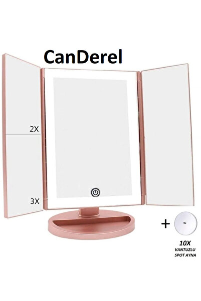 Canderel 24 Led Işıklı Zoomlu Dokunmatik Katlanabilir Makyaj Aynası Pembe