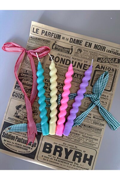 Dekoratif Pastel Renkli 4’lü Burgu Şamdan Soya Wax Mum Seti