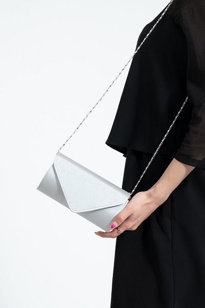 bibags Ασημί σατέν βραδινή τσάντα Clutch bag