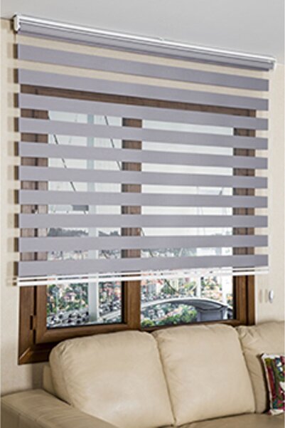 Taç Rüyaper Gri Bambu Düz Zebra Perde