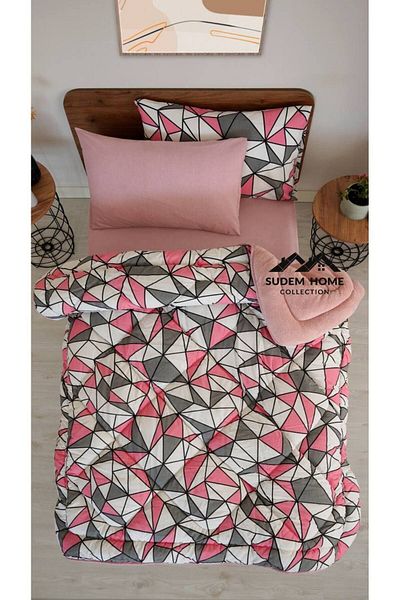 Sudemhome Welsoft Single Sleeping Set - Double Sided Fluffy, Powder Marble, Elastic Sheet