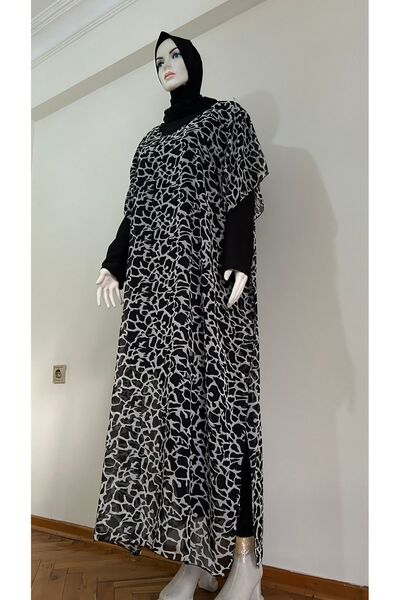 GİZGİYİM Plus Size Chiffon Kaftan - Colorful Patterned Pareo