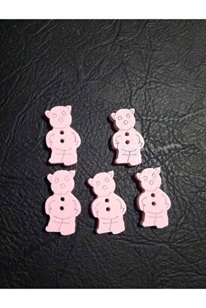 İMREN AKSESUAR Ροζ κουμπί με φιγούρα αρκούδας 2 εκ. - Ξύλινο, με δύο τρύπες, 1 συσκευασία 8 τεμαχίων