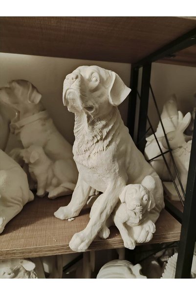 BilgeCe hoMe Ham boyasız tek yavrulu köpek heykeli, Boyasız yavrulu köpek heykeli, Polyester Heykel