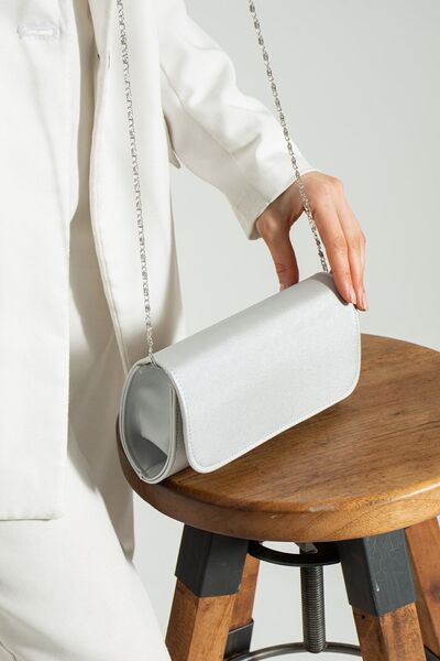 bibags Geanta de seara din satin argintiu Geanta portofoliu Pocheta Satendüzz