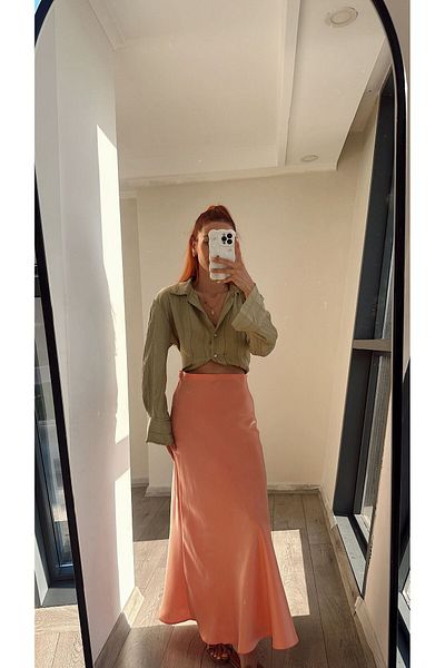 bonnline Fustă Satin Culoare Căpșună