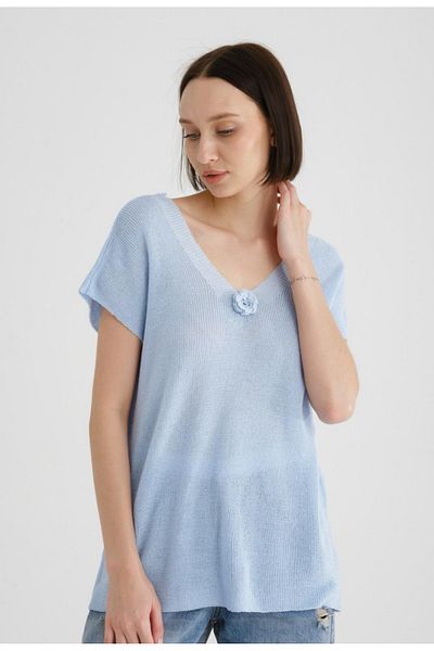 Su Moda Pulover din tricot cu decolteu în V - Accesoriu trandafir, mânecă subțire, design mercerizat