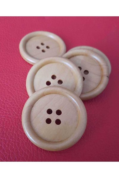 İMREN AKSESUAR Natural Wood Wooden Button 4 Cm 1 Pack 5 Pieces
