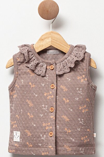 Cassiope Patterned Embroidery Vest for Baby Girl - Buttoned Front Design