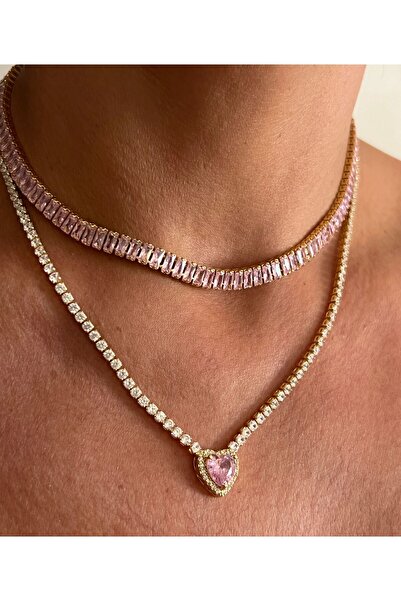 tones official Pink Heart Waterway Non-Tarnish Steel Necklace