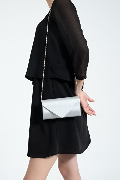 bibags Geanta de seara din satin argintiu Geanta portofoliu Geanta clutch