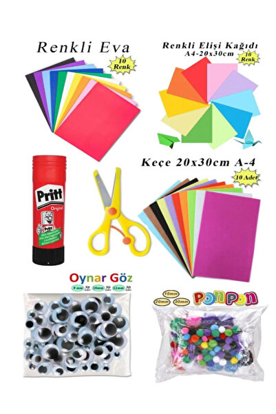 TİFOYS Etkinlik Seti 7 li 1 Paket Okul Öncesi Gelişim Seti Keçe Oynar Göz Elişi Kağıdı Evaa