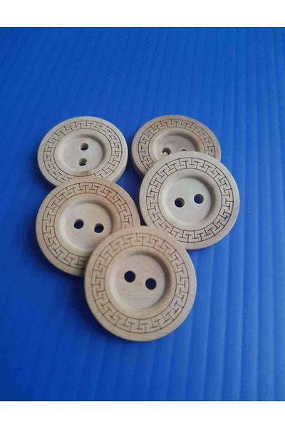 İMREN AKSESUAR Laser Striped Natural Wooden Wood Button 3 Cm 1 Pack 5 Pieces