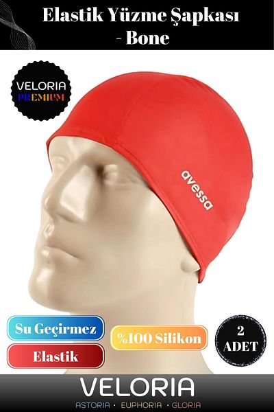 Veloria Premium Series Waterproof Silicone Swimmer - Pool and Sea Cap, Set of 2 Elastic Swimming Caps