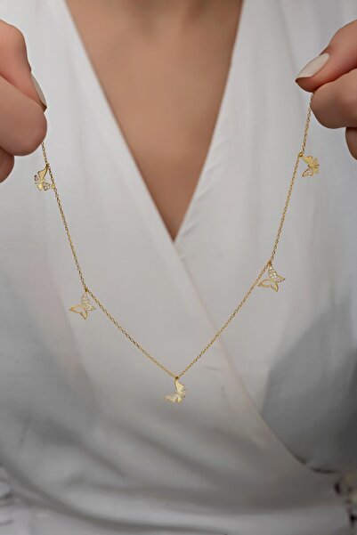Silvano Jewelry 925 Ayar Gümüş Gold Kelebek Şans Kolye