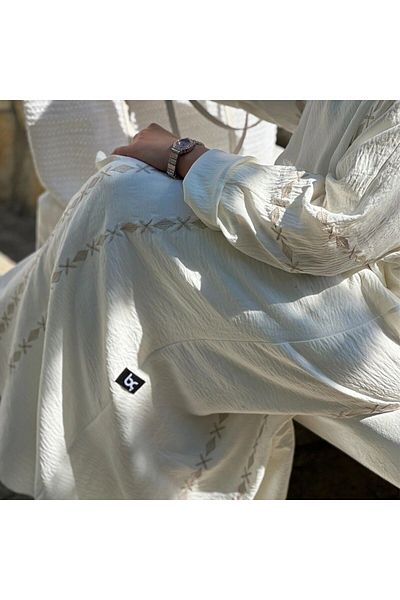 busrasdesign Hijab Boydandan White Embroidered Women's Abaya Ferace - with Shawl