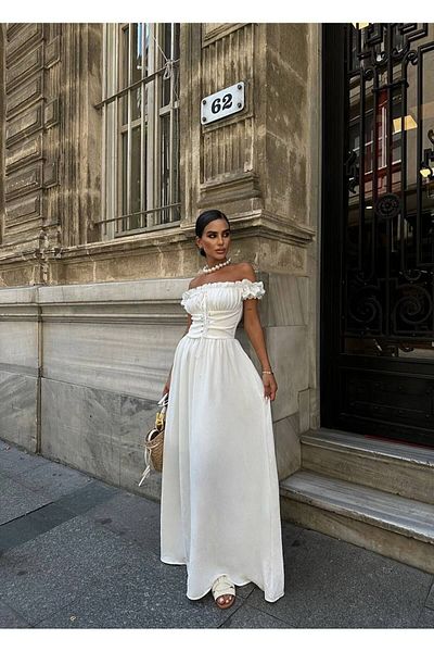 Bak'ap Scallop White Lined Long Dress