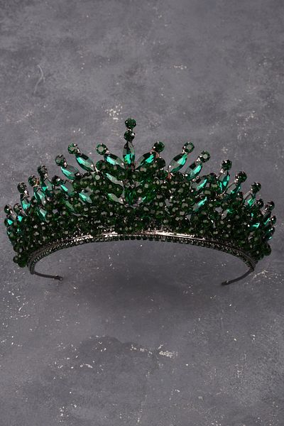 Hayalperest boncuk Green Bridal Henna Wedding Crown - Crystal Stone and Bead Decoration