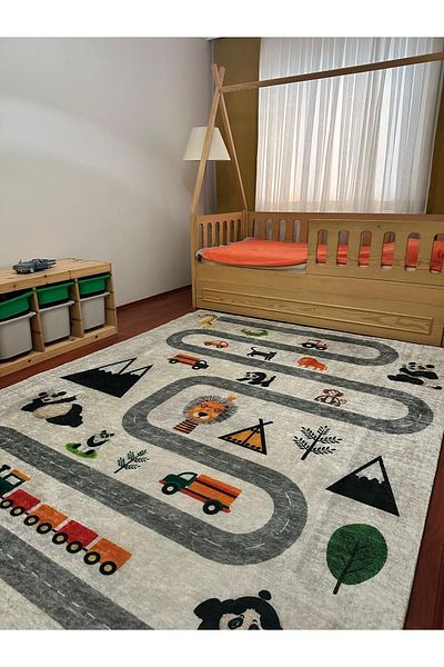 ALLGELSİN 6m2 Meter Square Washable Carpet Cover - 200x300cm, Elastic Bottom, Modern Striped