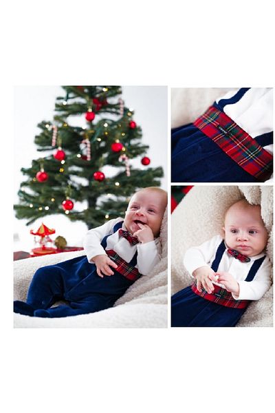 Caramell New Year's Themed White-Navy Blue Baby Sleeping Bag with Bow Tie and Straps and Belt / Christmas Costume