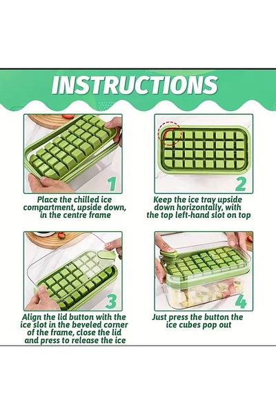 MİMOZA PARK Large Size 64-Cup Automatic Press Lid Ice Mold Double Compartment Ice Mold Shaped Ice Tray