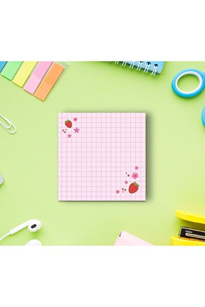Pine Note Checkered Strawberry Cherry Patterned Green Memopad Memo Pad Notebook Notepad Planner