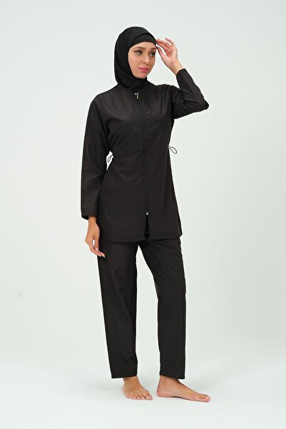 myfirstsea Kadın Düz Renk Tesettür Mayo Pantolon Bone Eşarp Tunik Tam Set 4 Parça Su İtici Tesettür Mayo