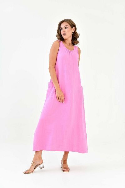 Butik Μακρύ φόρεμα από 100% βαμβακερό μουσελίνα με μηδενικό μανίκι
